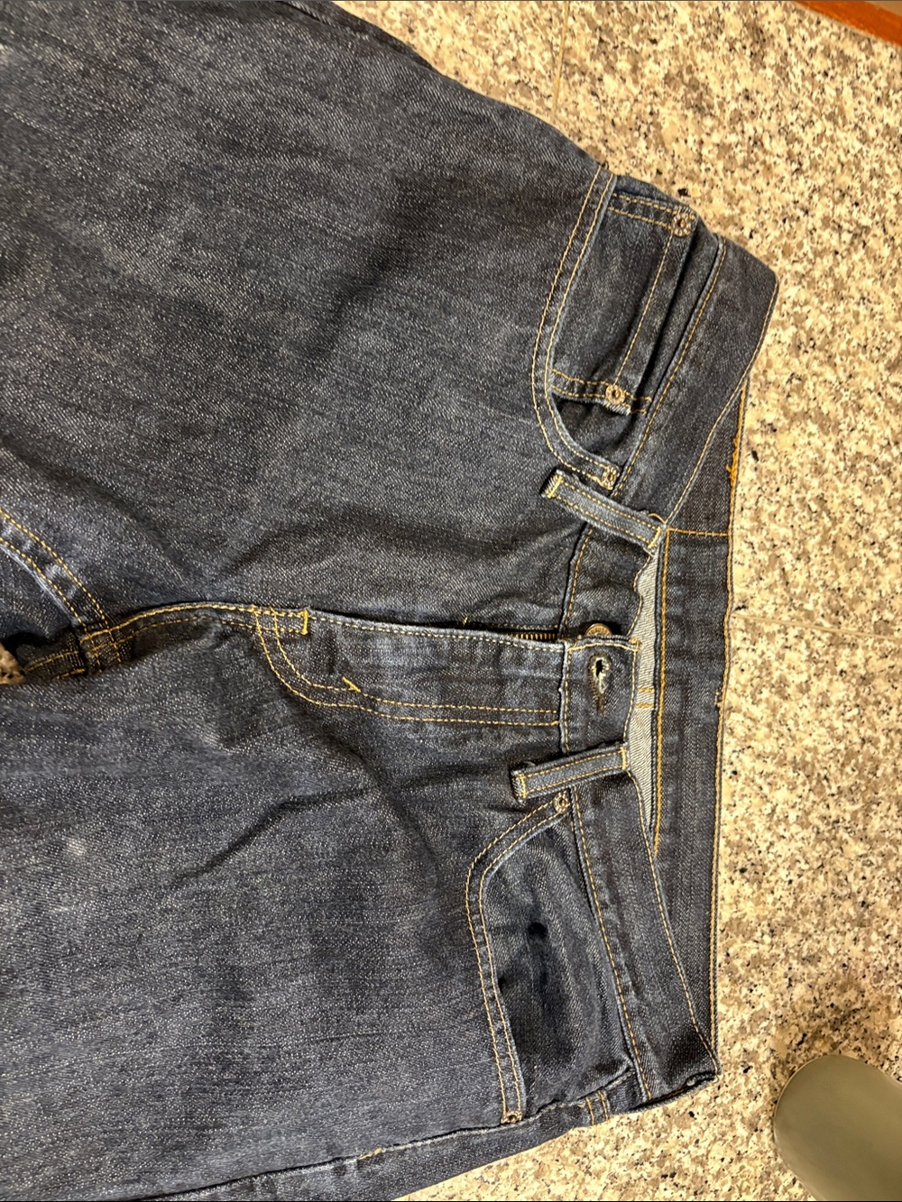 Levi's Indigo Jeans with Tan Leather Patch and Yellow Stitching